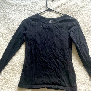 girl’s black bedazzled long sleeve w scoop neck